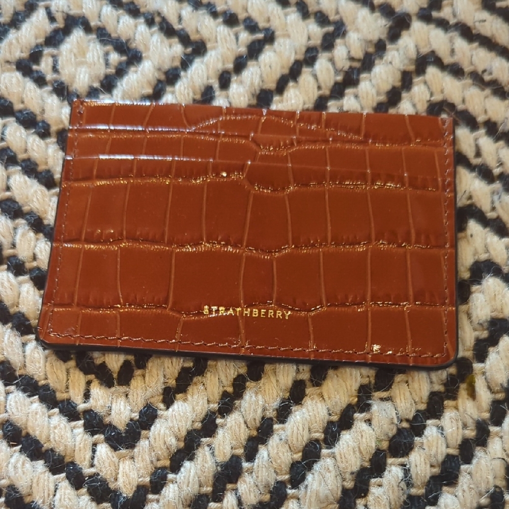 Strathberry Croc-Embossed Tan Card Holder